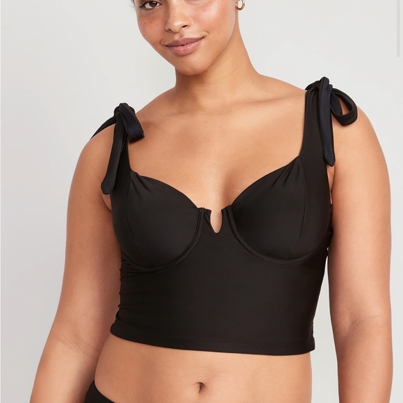2 FOR 20 Old Navy Tie-Shoulder Underwire Tankini Swim Top for Women NWT in Black - Picture 2 of 4